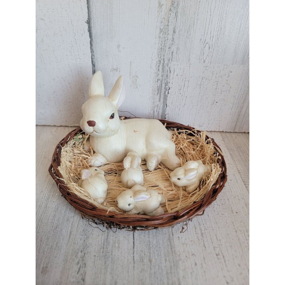 Mom bunny basket baby spring easter home decor figure